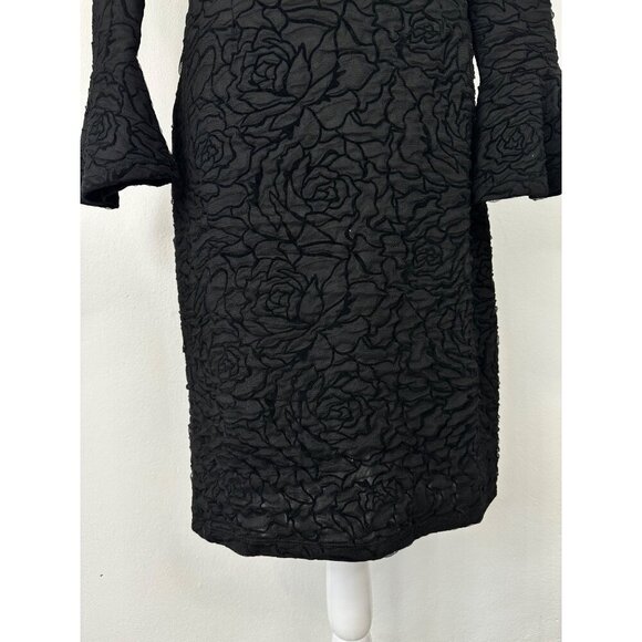 Antthony Studio Midi Dress Women 4 Black Rose Embroidered Bell Sleeve - Picture 3 of 11